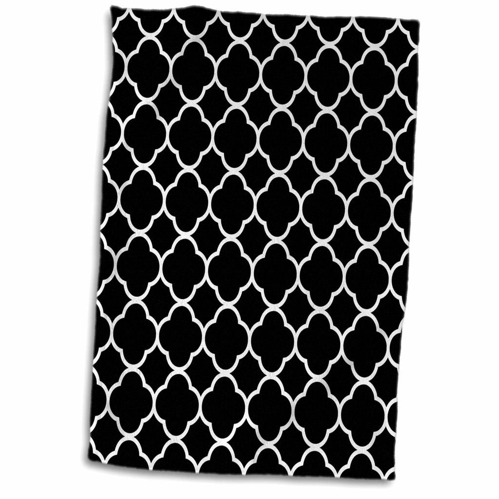 3dRose Florene - Small Patterns - Image of Black And White Quatrefoil Pattern - Towels (twl-233696)