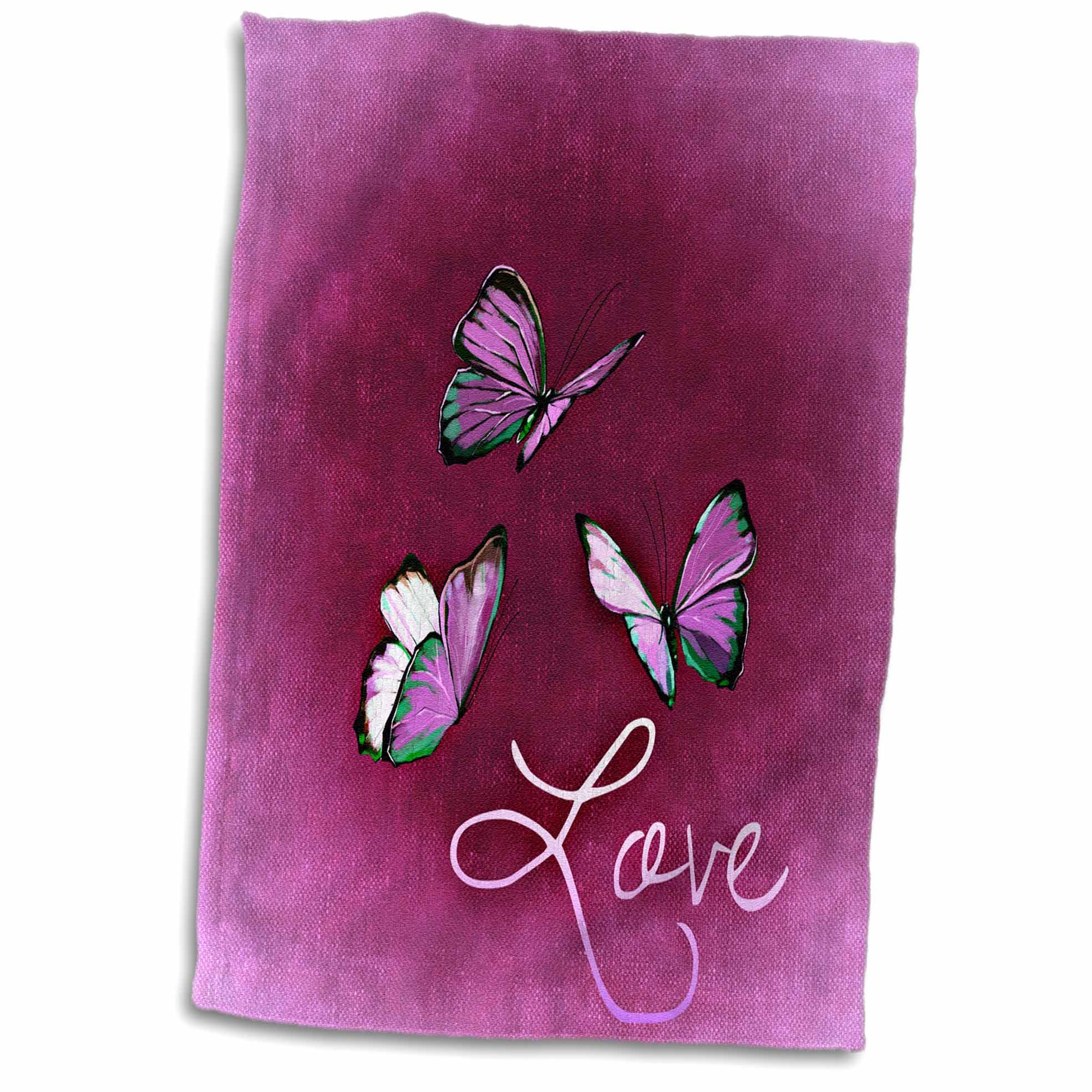 3dRose Sven Herkenrath Love - Love Style with Butterfly and Pink Background - Towels (twl-236718)