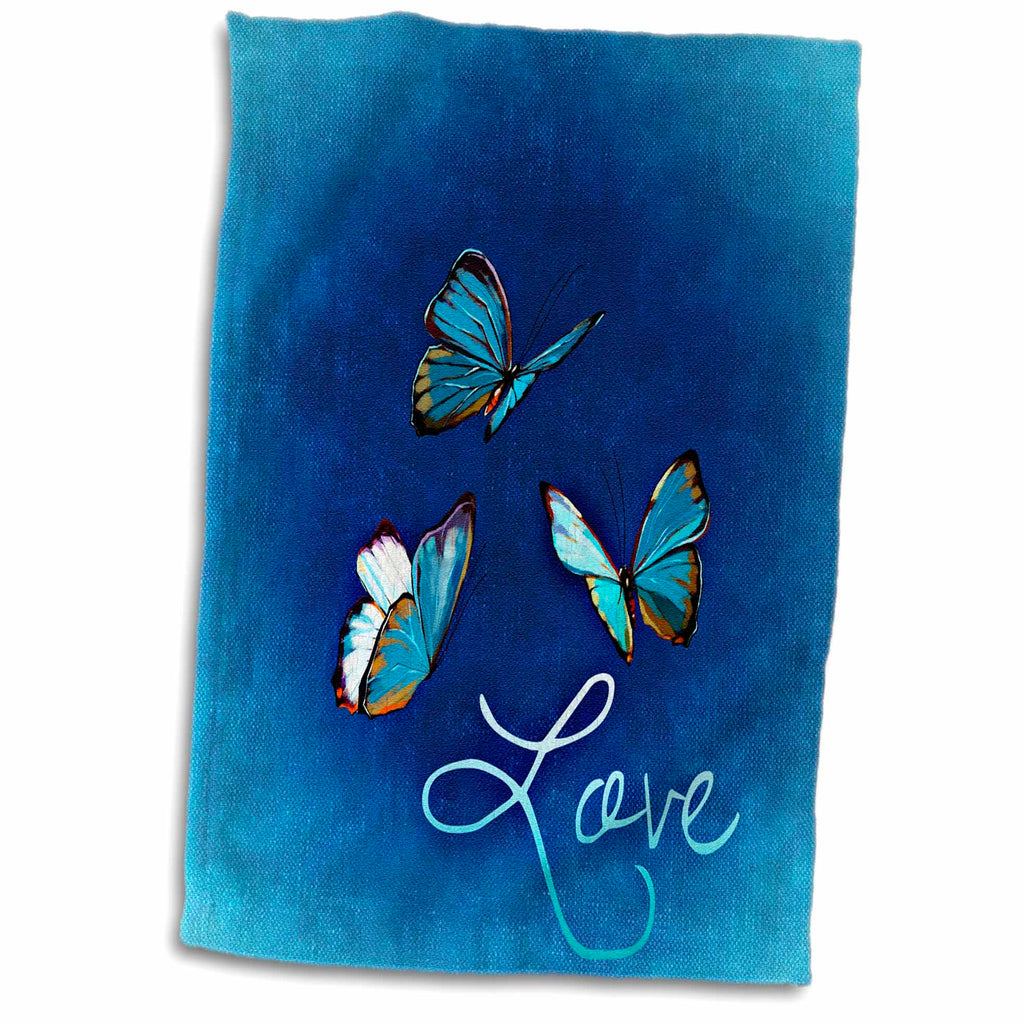 3dRose Sven Herkenrath Love - Love Style with Butterfly and Blue Background - Towels (twl-236721)