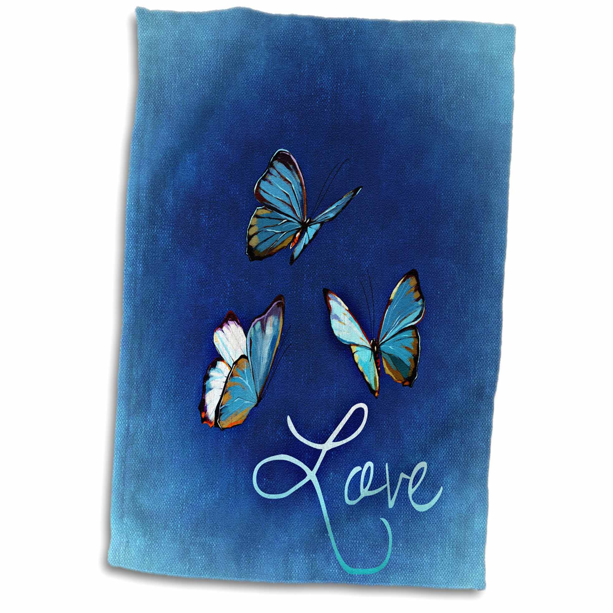3dRose Sven Herkenrath Love - Love Style with Butterfly and Blue Background - Towels (twl-236721)