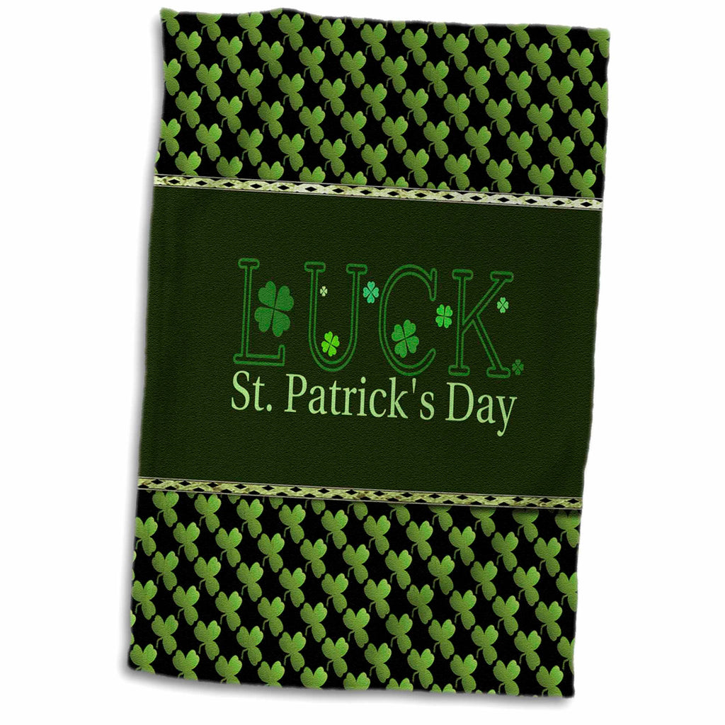 3dRose Luck St. Patrick Day, Shamrocks, Green and Black - Towels (twl-239520)