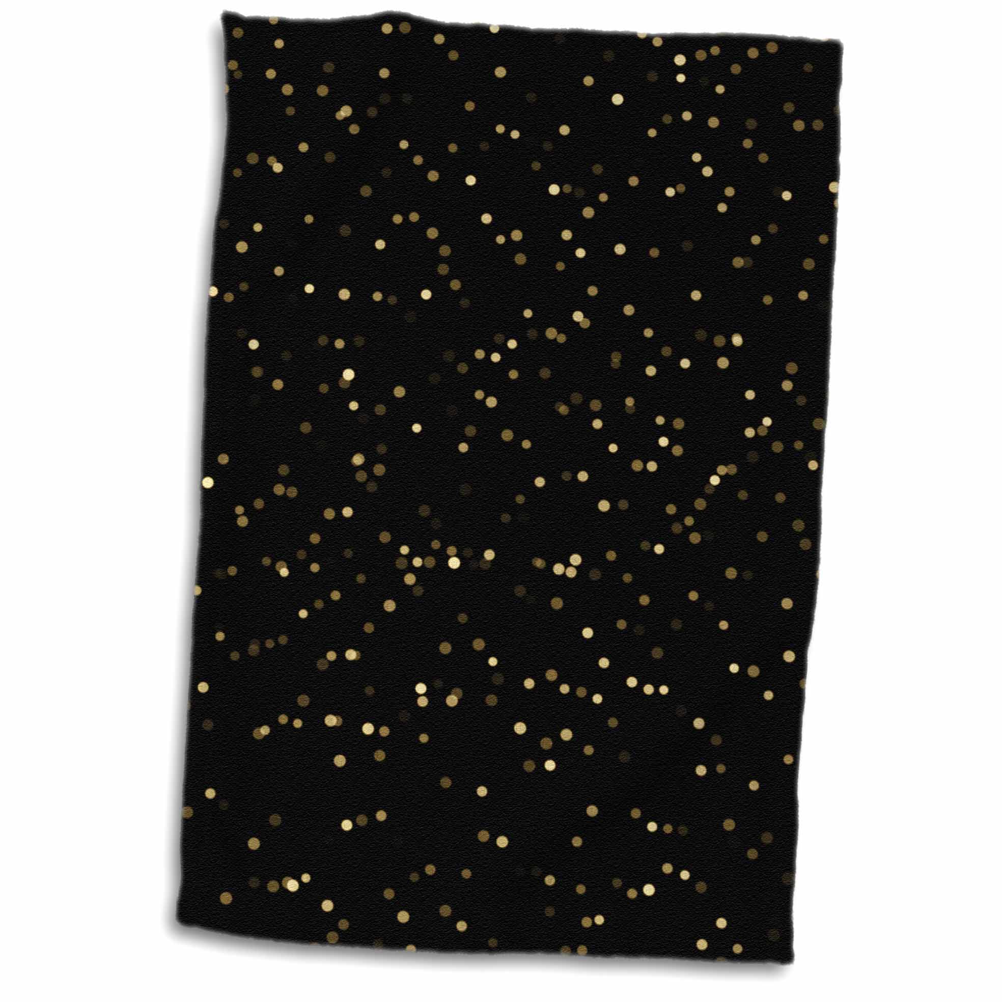 3dRose Anne Marie Baugh - Sparkle - Faux Gold Bokeh Confetti On Black - Towels (twl-239936)