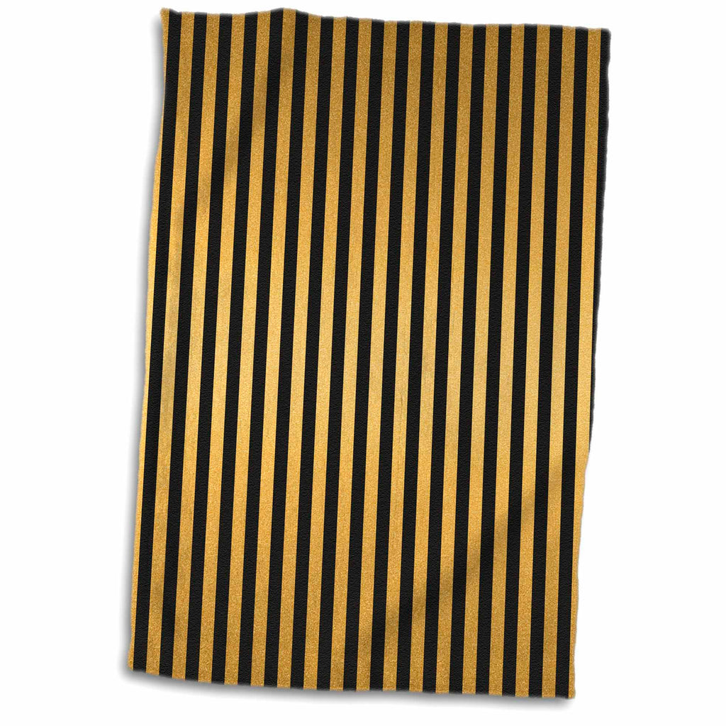 3dRose Anne Marie Baugh - Glam - Glam Gold and Black Stripes - Towels (twl-239967)
