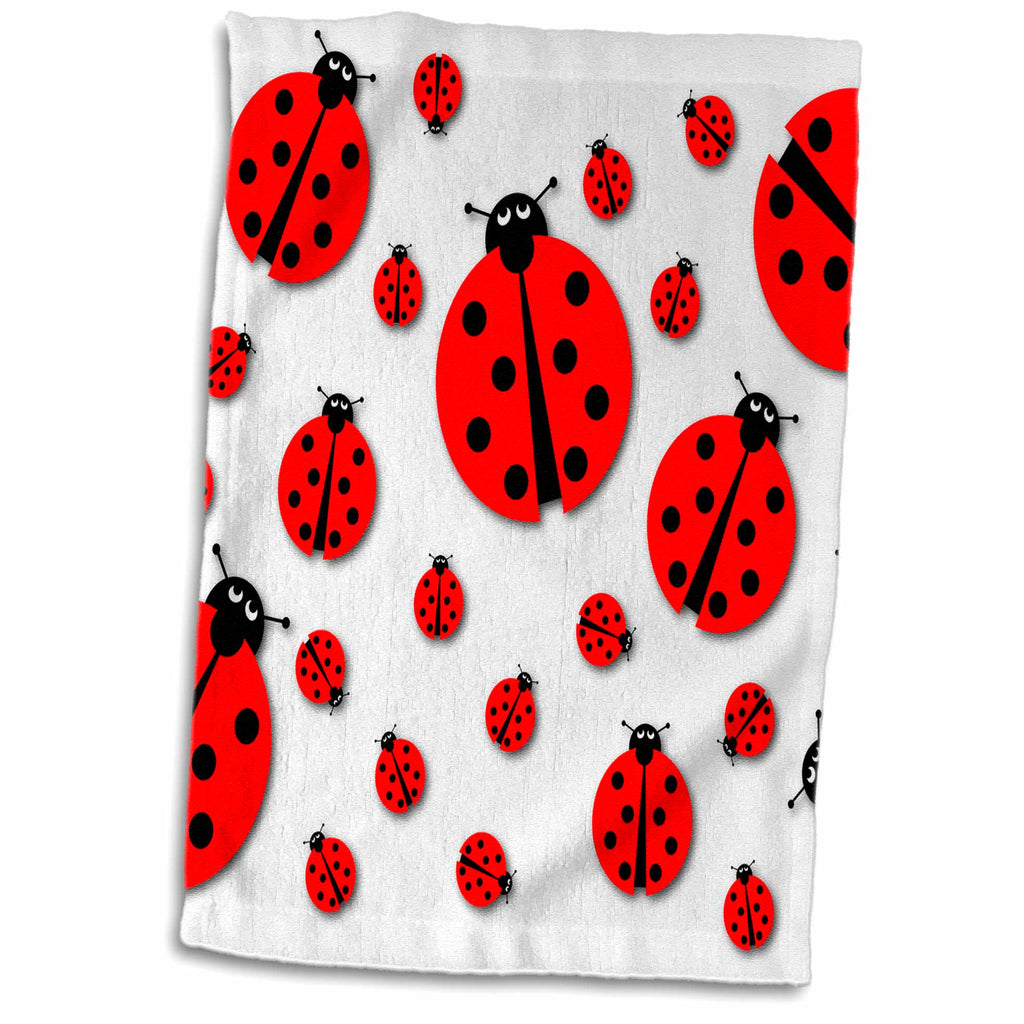 3dRose Many Different Sized Ladybugs on White Background. - Towels (twl-240405)