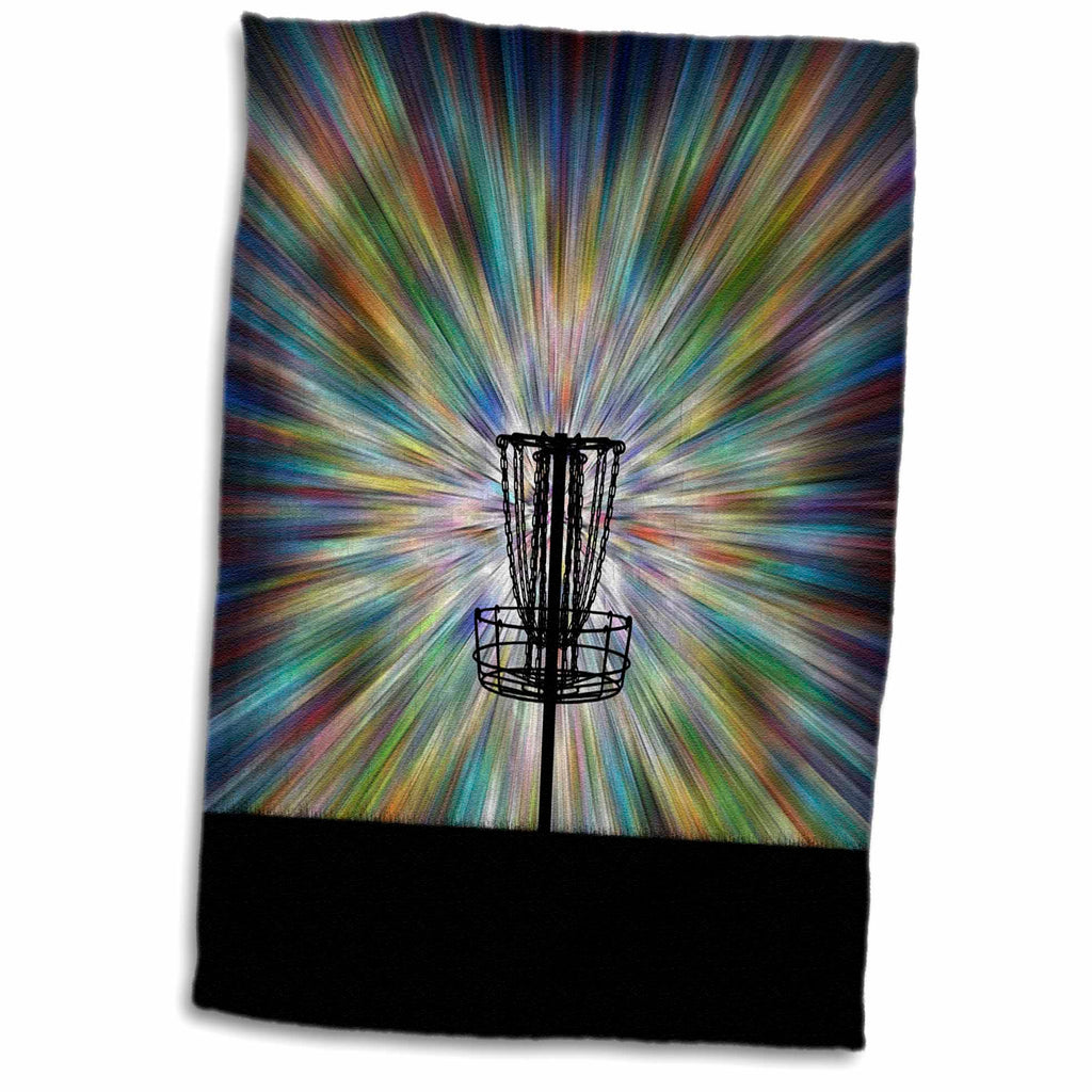 3dRose Disc Golf Basket Silhouette - starburst tie dye disc golf basket design - Towels (twl-243441)