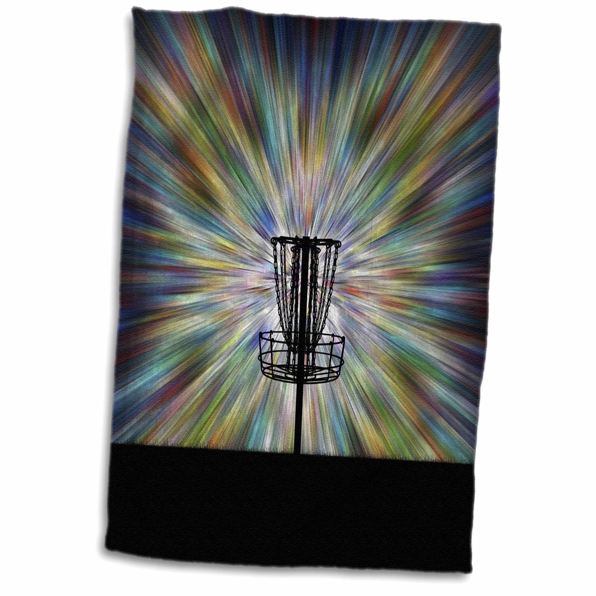 3dRose Disc Golf Basket Silhouette - starburst tie dye disc golf basket design - Towels (twl-243441)