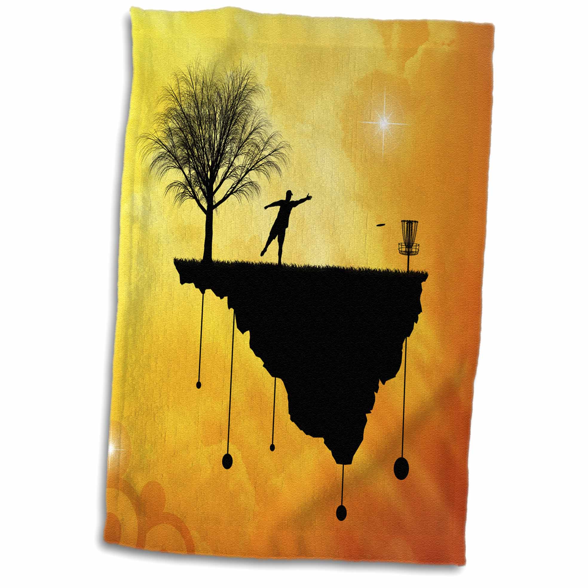 3dRose Putt Plastic in Its Place - Silhouette of a disc Golf Basket and Putter - Towels (twl-243473)