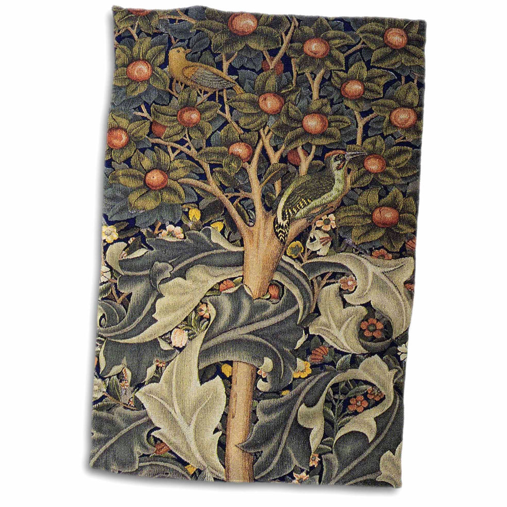 3dRose Image of William Morris Woodpecker in Gray Orange and Ivory - Towels (twl-243622)