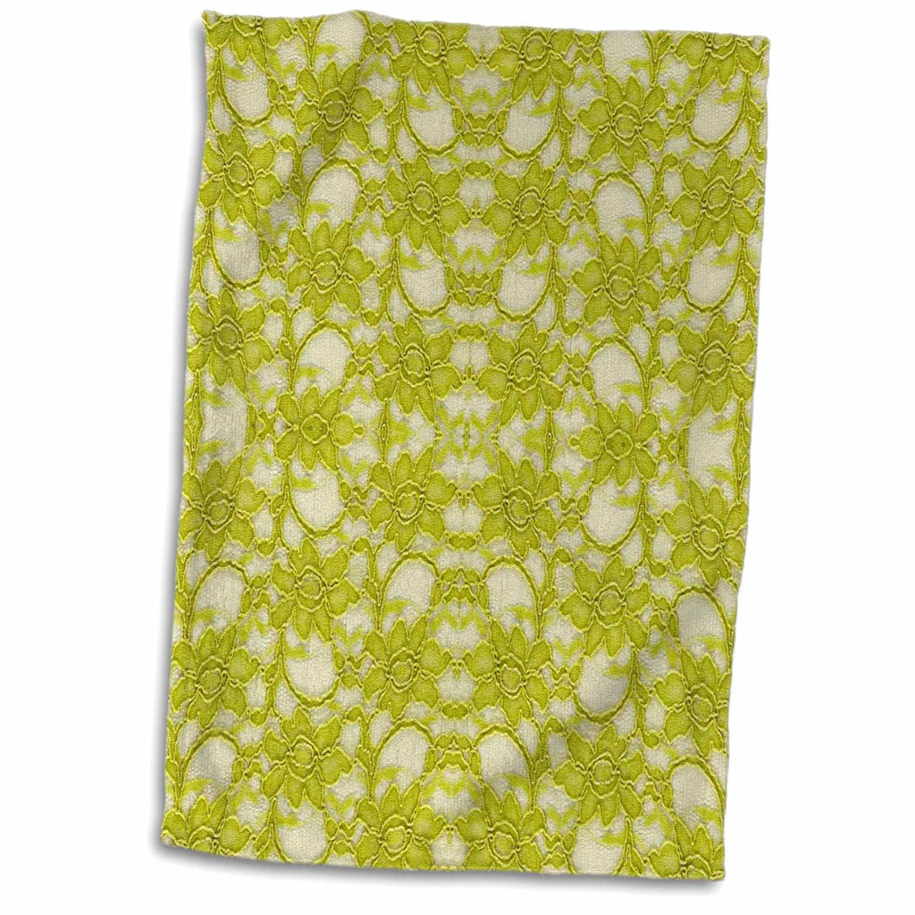 3dRose Florene Designer Lace - Image of Trendy Chartreuse Lace - Towels (twl-245132)