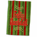 3dRose Feliz Navidad Spanish Festive Red and Green Striped Holiday Sprigs - Towels (twl-245278)