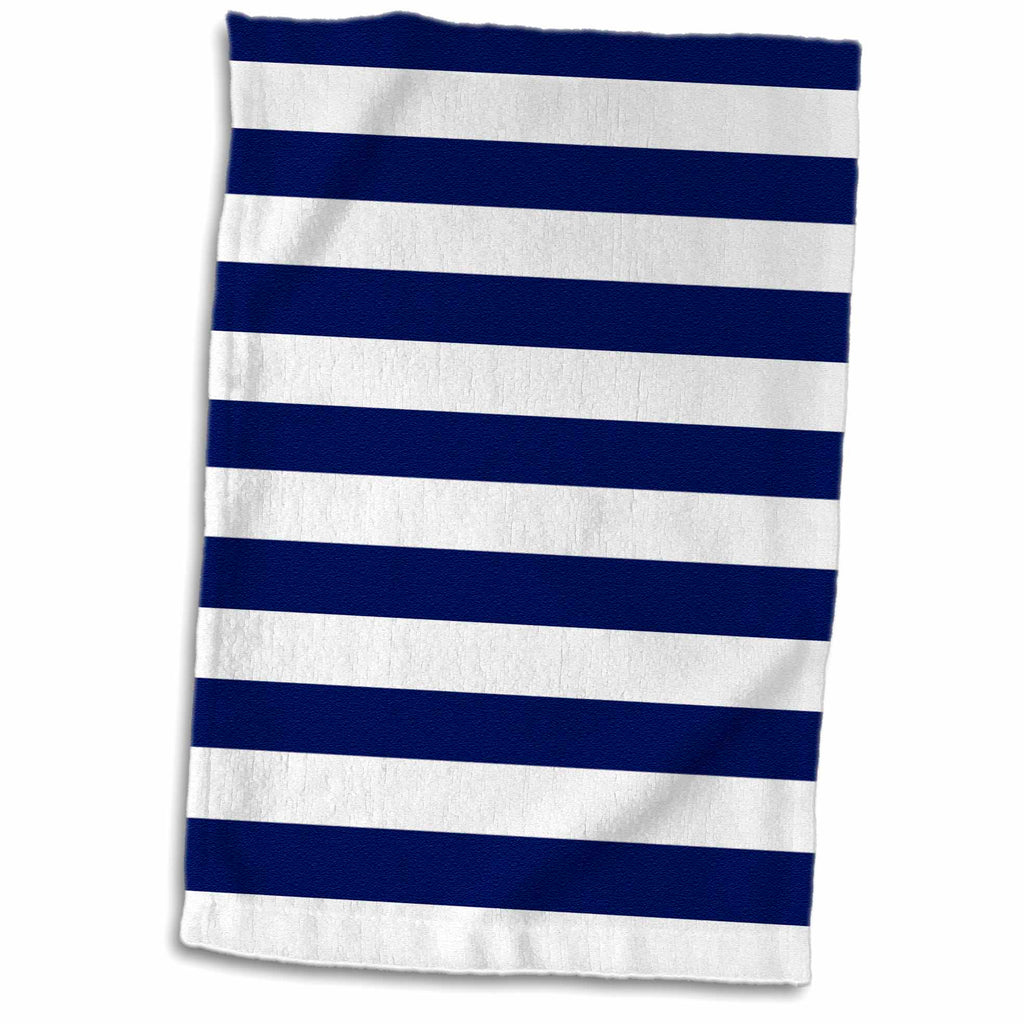 3dRose Janna Salak Designs Prints and Patterns - Navy Blue and White Stripes - Towels (twl-24691)