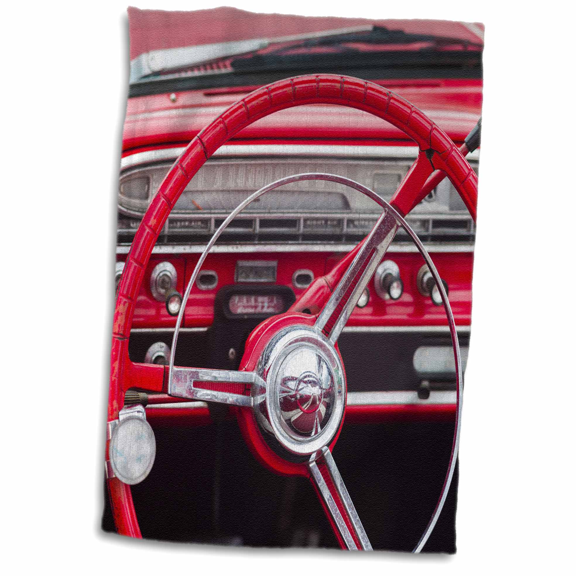 3dRose Massachusetts, Gloucester, Antique Car Show, red Classic car Interior - Towels (twl-251148)
