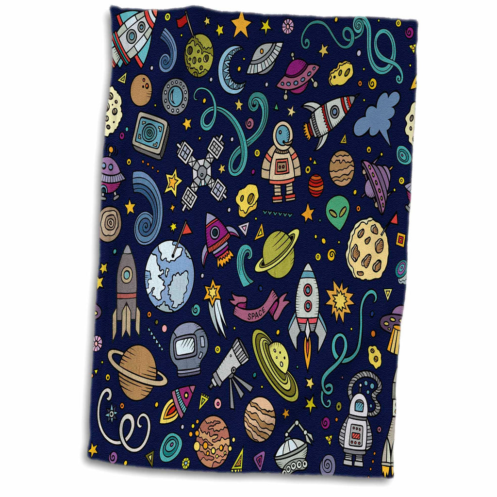 3dRose Cartoon Space Explorer Birthday Kids Theme Spaceship Astronaut - Towels (twl-251750)