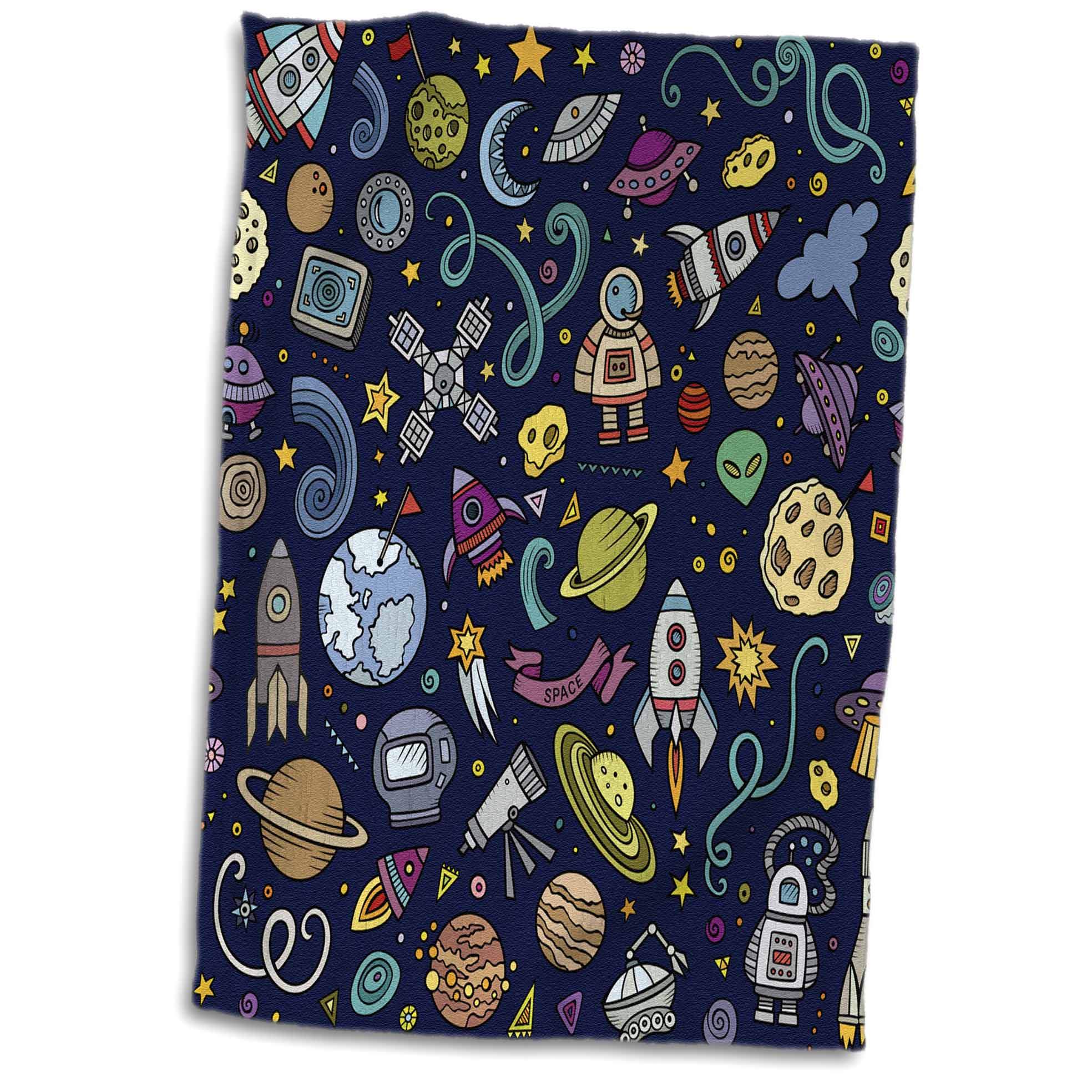3dRose Cartoon Space Explorer Birthday Kids Theme Spaceship Astronaut - Towels (twl-251750)