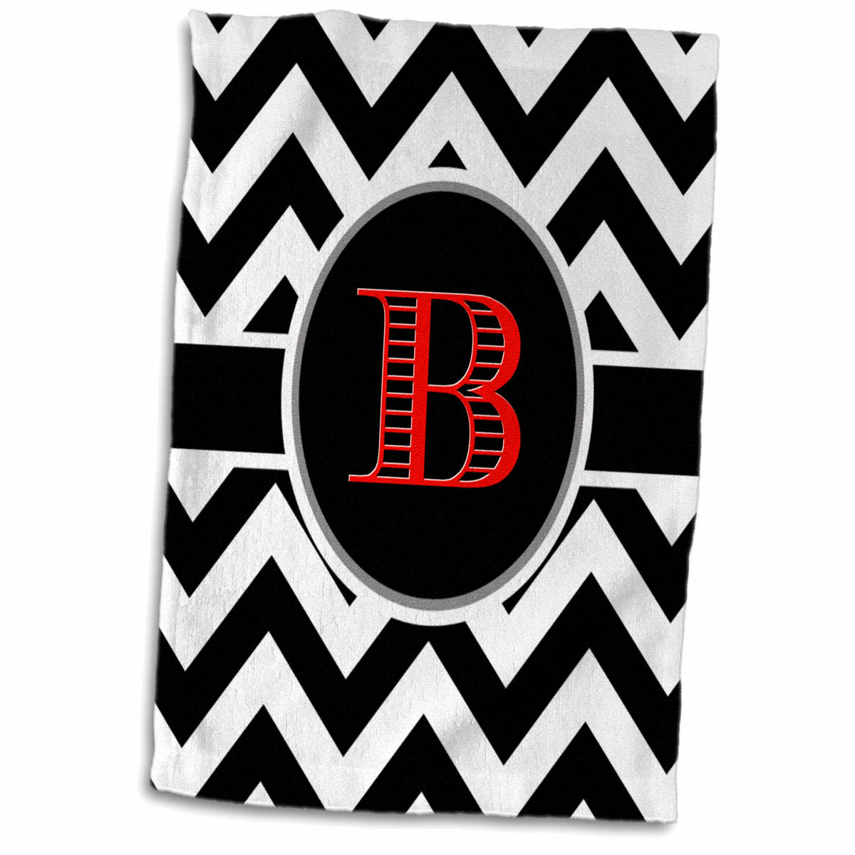 3dRose BrooklynMeme Designs - Black and White Chevron Monogram red Initial B - Towels (twl-252161)