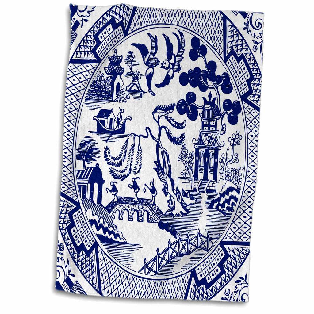 3dRose Russ Billington Designs - Willow Pattern Detail in Blue and White - Towels (twl-262242)