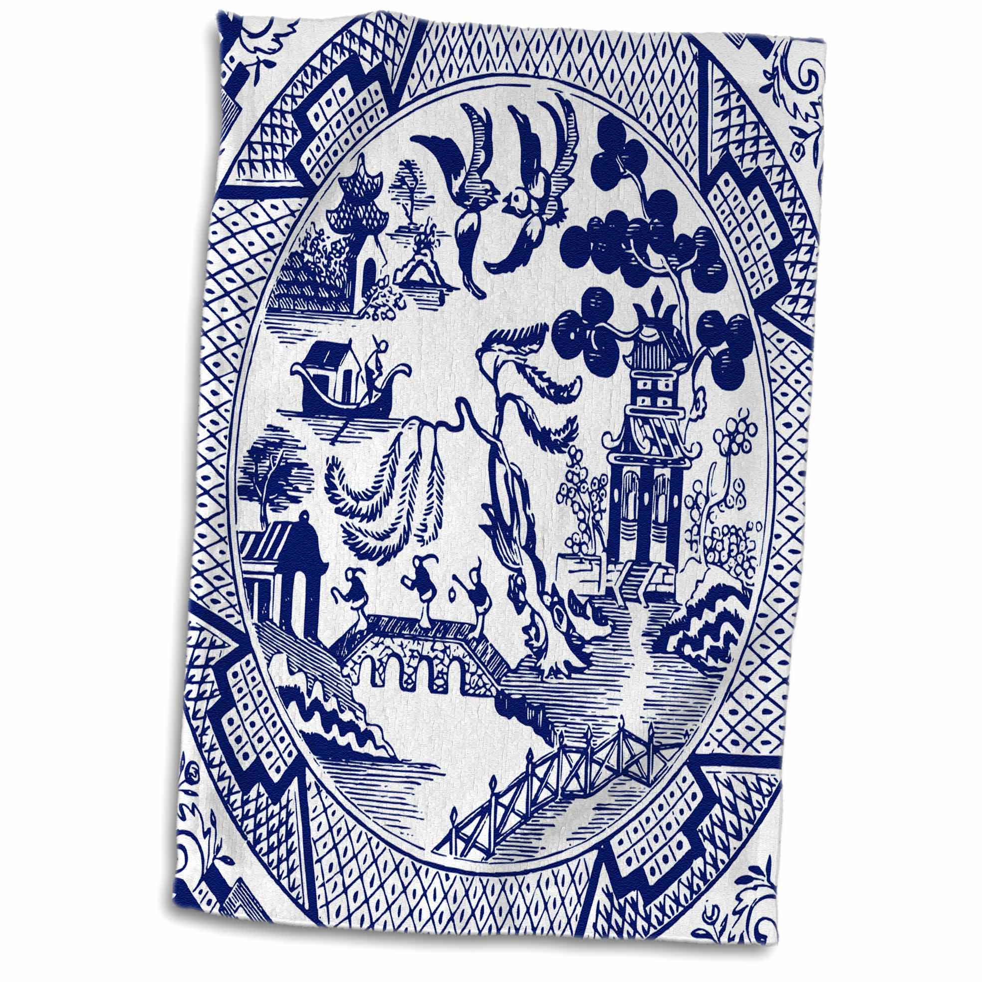 3dRose Russ Billington Designs - Willow Pattern Detail in Blue and White - Towels (twl-262242)
