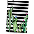 3dRose Black and White Stripes Watercolor Flowering Cactus - Towels (twl-263545)