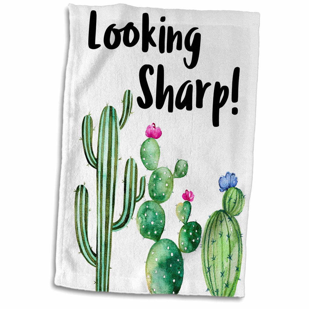 3dRose Funny Ironic Looking Sharp Watercolor Cactus Quote - Towels (twl-263624)