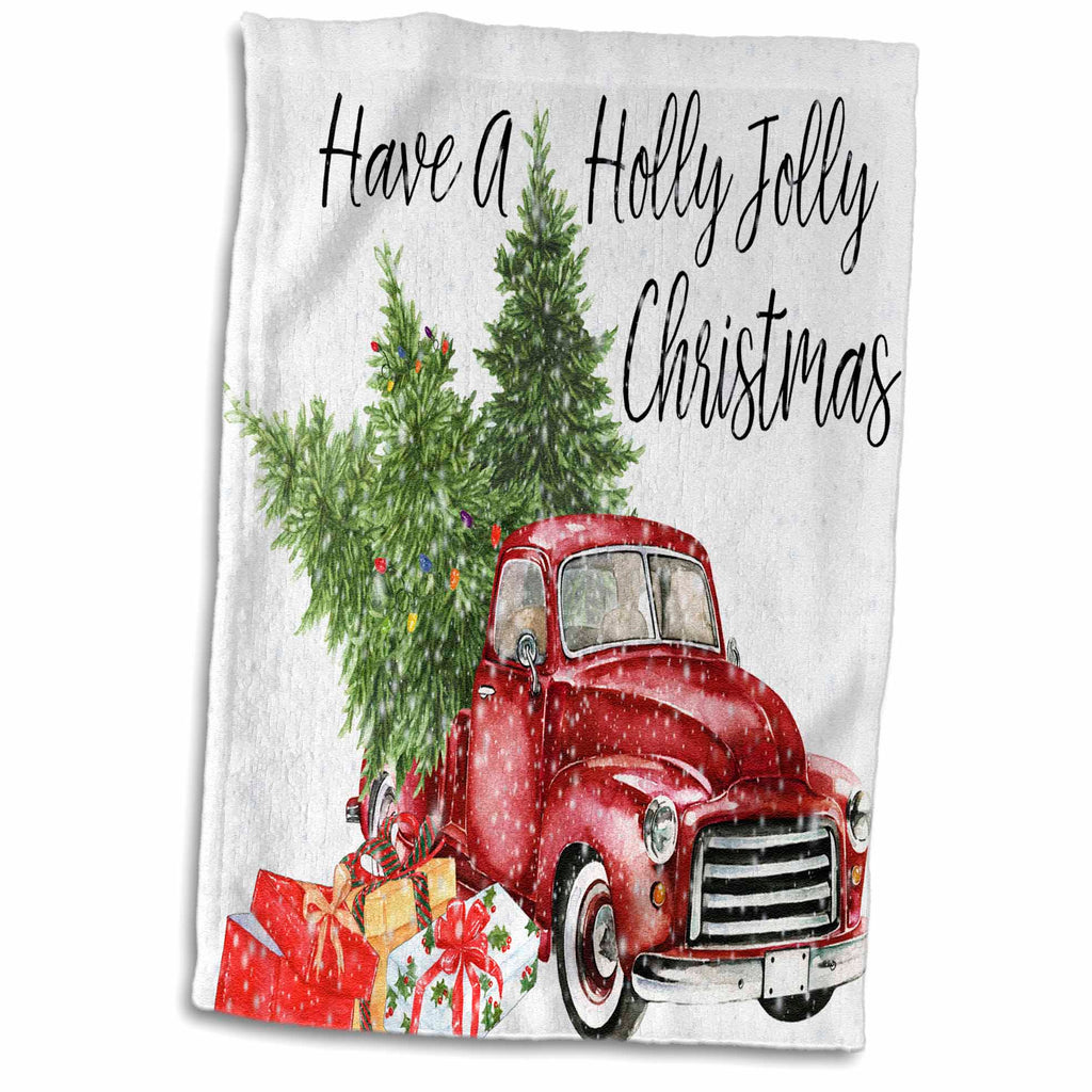 3dRose Have A Holly Jolly Christmas Red Truck with Christmas Trees