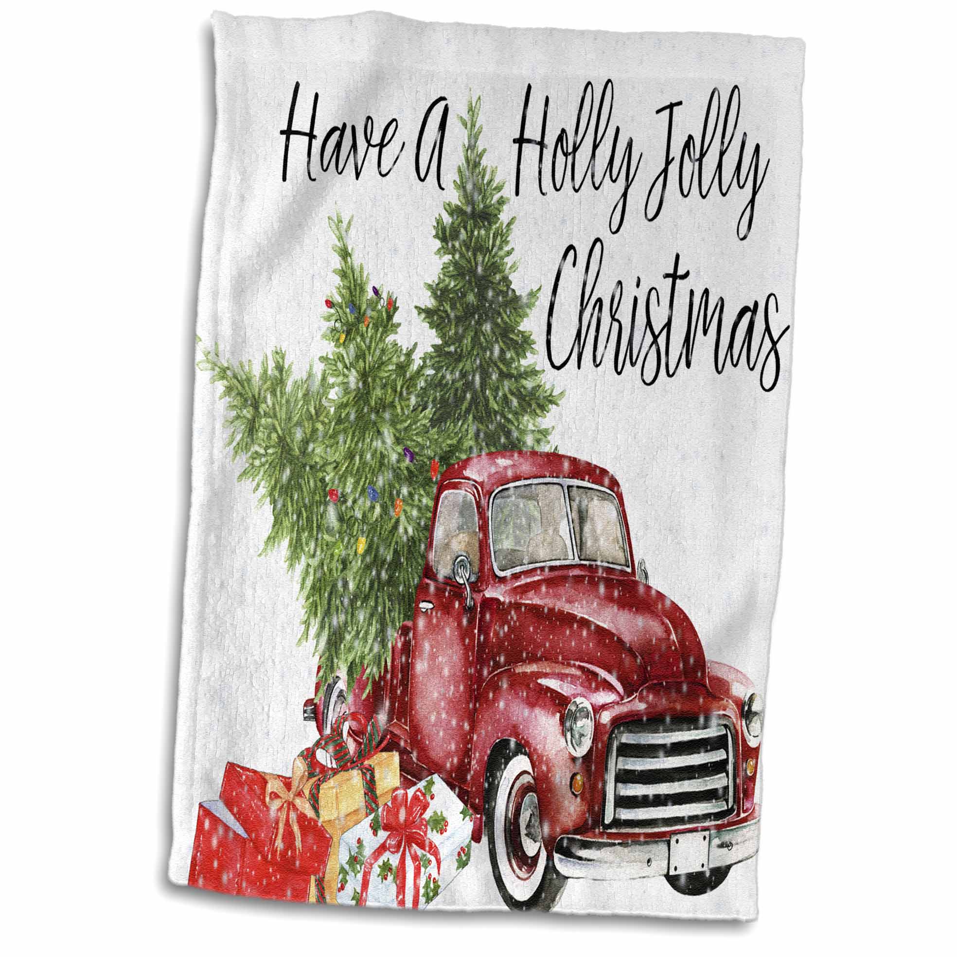 3dRose Have A Holly Jolly Christmas Red Truck with Christmas Trees