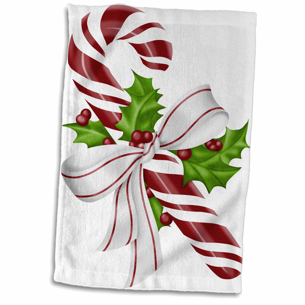 3dRose Pretty Red and White Floral Christmas Candy Cane Illustration - Towels (twl-264886)