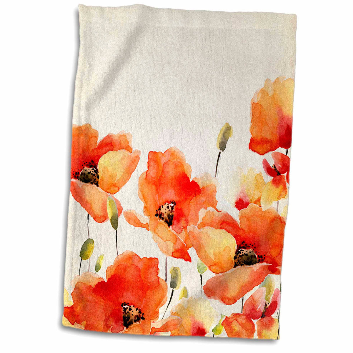 3dRose Red Poppy Flower Watercolor Floral Illustration - Towels (twl-266971)