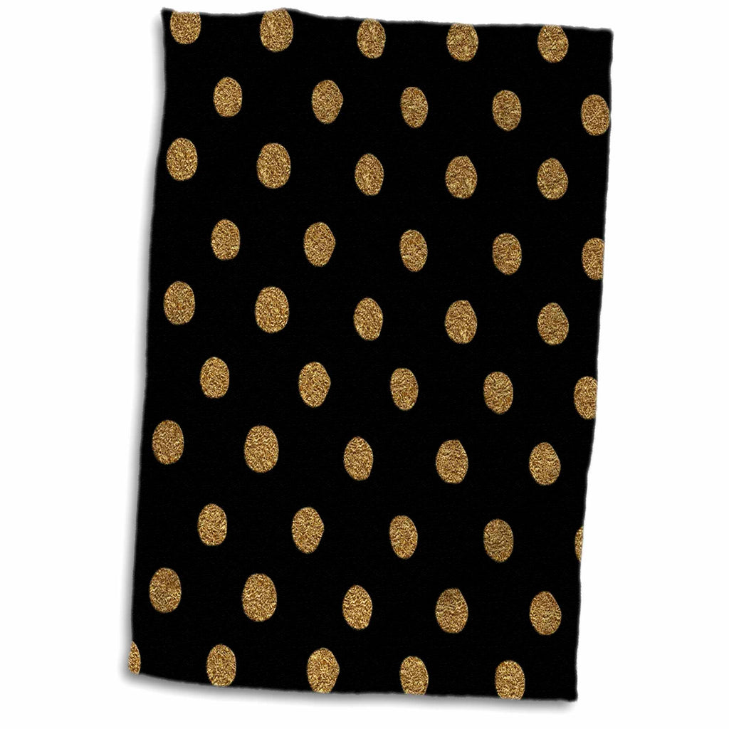 3dRose Glitter Sparkle Shiny Gold Polkadots on Black - Towels (twl-267028)