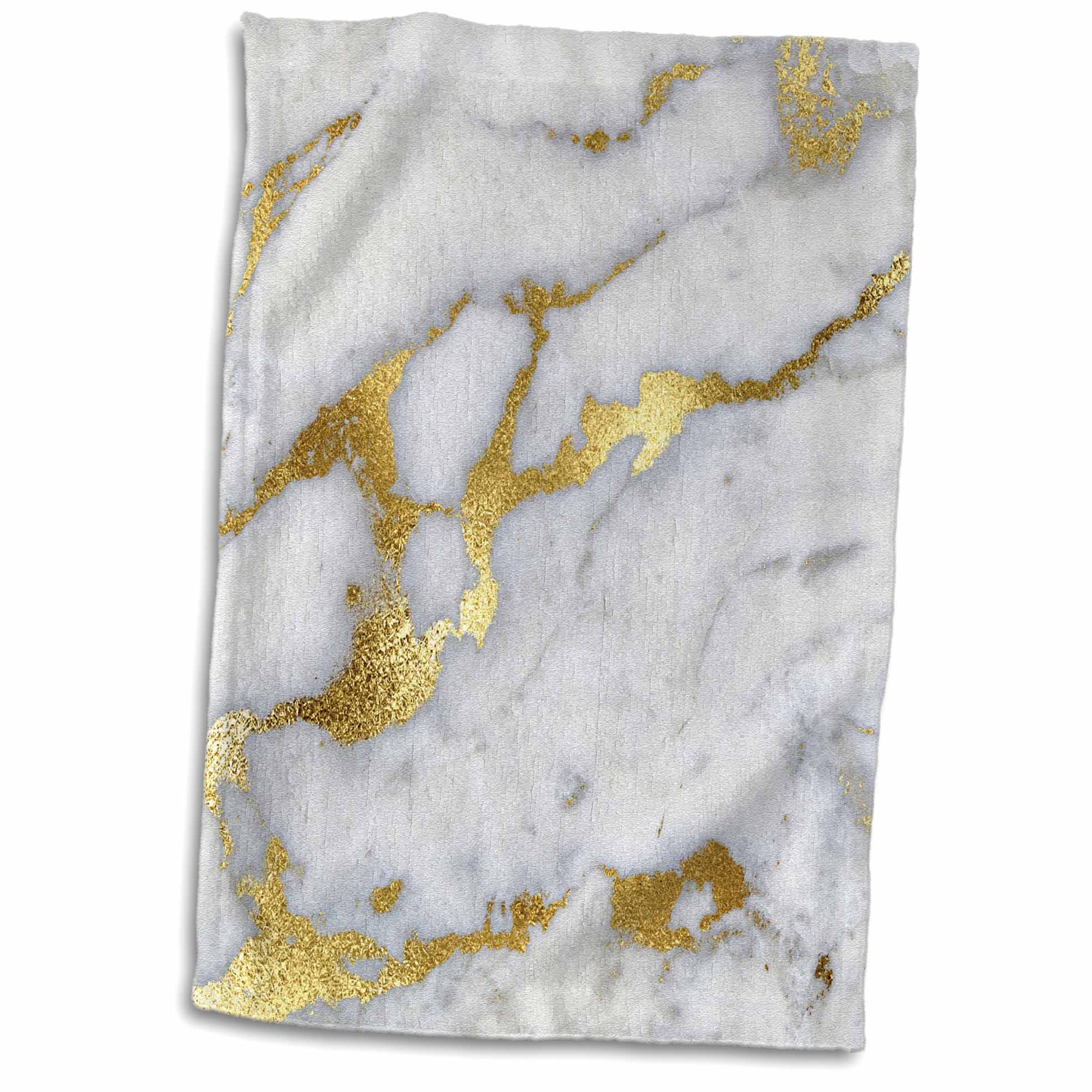 3dRose Image of Luxury Grey Gold Gem Stone Marble Glitter Metallic Faux Print - Towels (twl-268835)