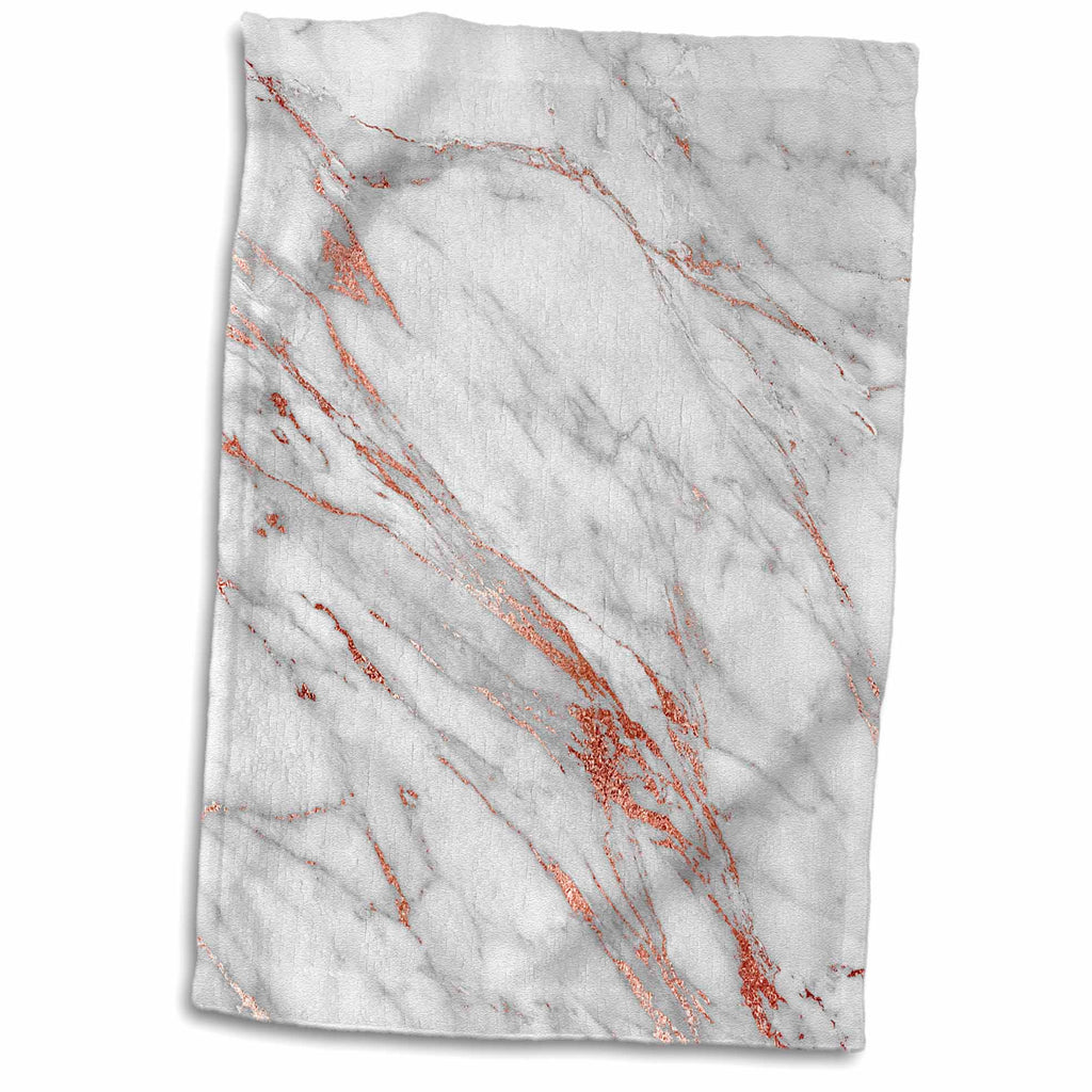 3dRose Luxury Grey Copper Gem Stone Marble Glitter Metallic Faux Print - Towels (twl-268836)
