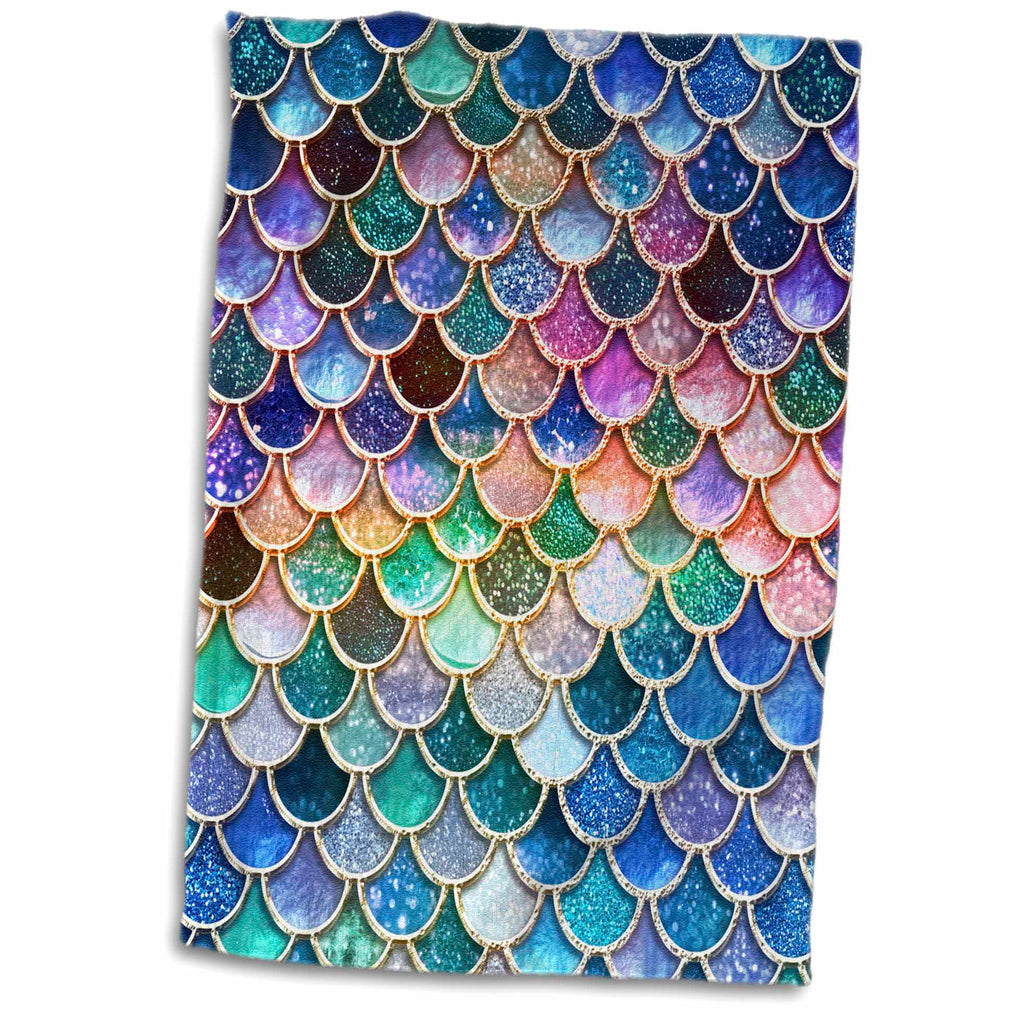 3dRose Multicolor Trend Pink Luxury Elegant Mermaid Scales Glitter - Towels (twl-272866)