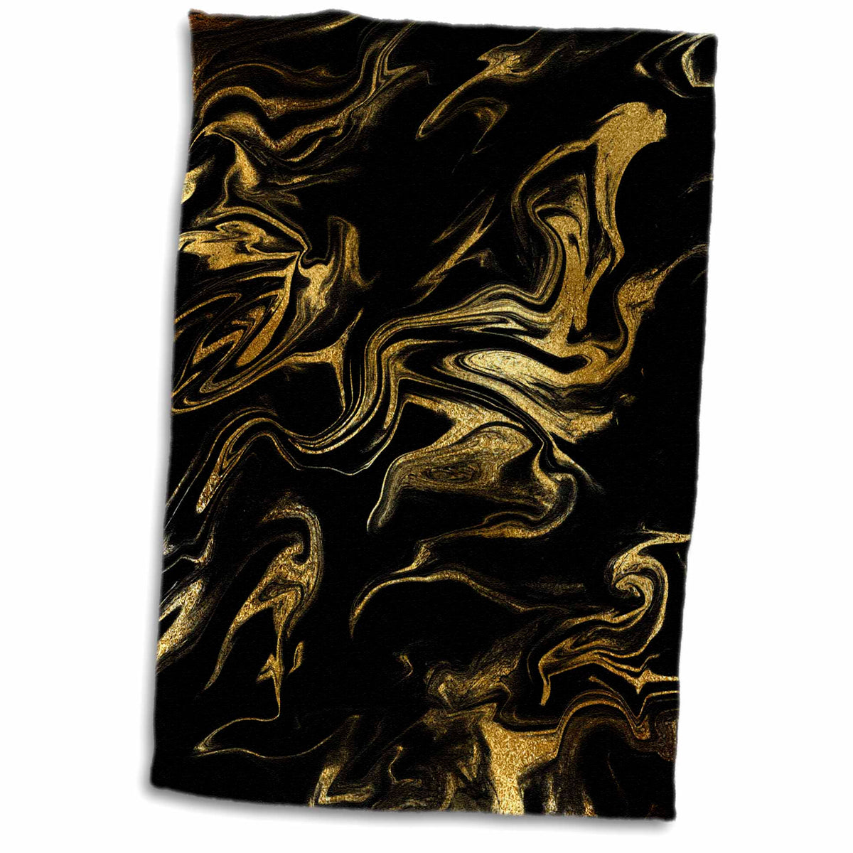 3dRose Image of Chic Trendy Gold Glitter Veins on Black Marble Agate Gemstone - Towels (twl-275232)