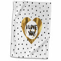 3dRose I Love You- Gold Letters and Heart on White and Black Polkadot Pattern - Towels (twl-275409)