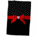 3dRose Polkadots Valentine-Black and White Dots Confetti Red Ribbon Diamond - Towels (twl-275459)