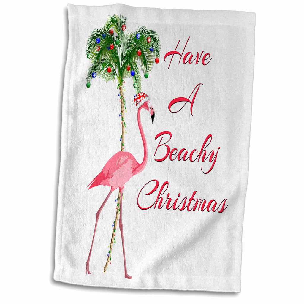 3dRose Have a Beachy Christmas Fun Xmas with a Santa Pink Flamingo. - Towels (twl-295566)
