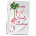 3dRose Have a Beachy Christmas Fun Xmas with a Santa Pink Flamingo. - Towels (twl-295566)