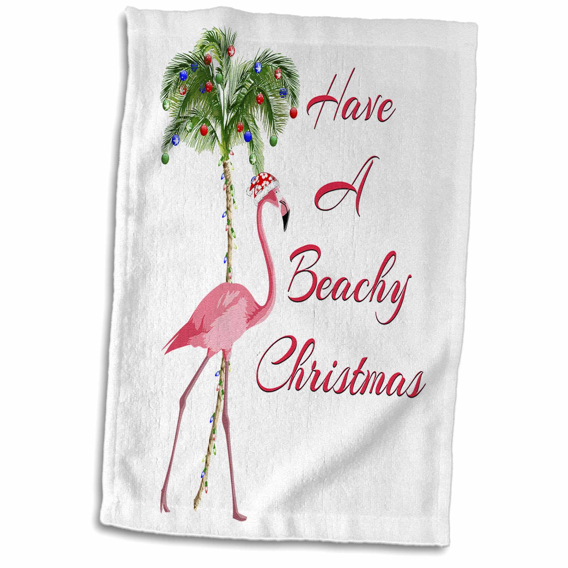 3dRose Have a Beachy Christmas Fun Xmas with a Santa Pink Flamingo. - Towels (twl-295566)