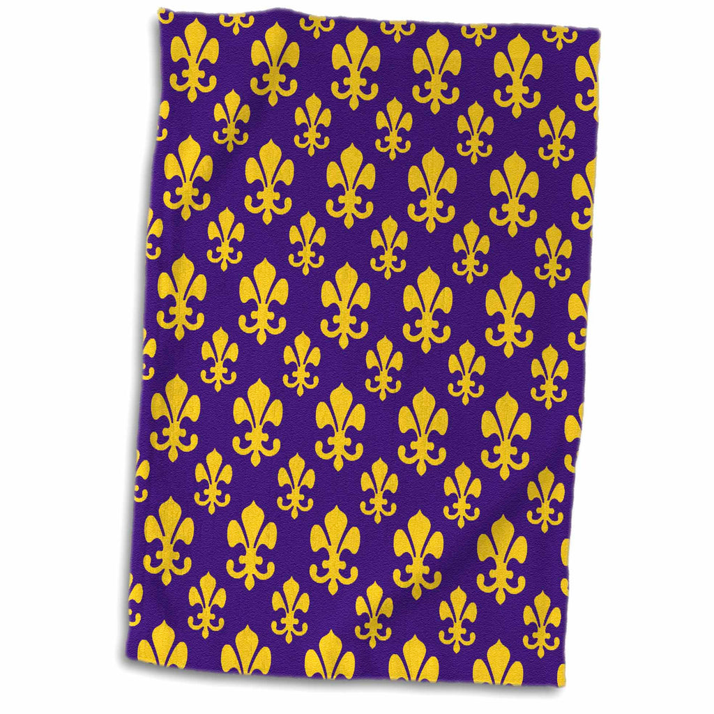 3dRose Fleur de lis Pattern in LSU Colors Dark Purple and Canary Yellow - Towels (twl-31334)