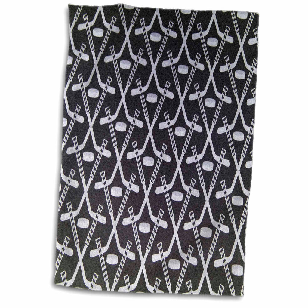 3dRose Florene Childrens Art - White Hockey Sticks On Black - Towels (twl-35276)
