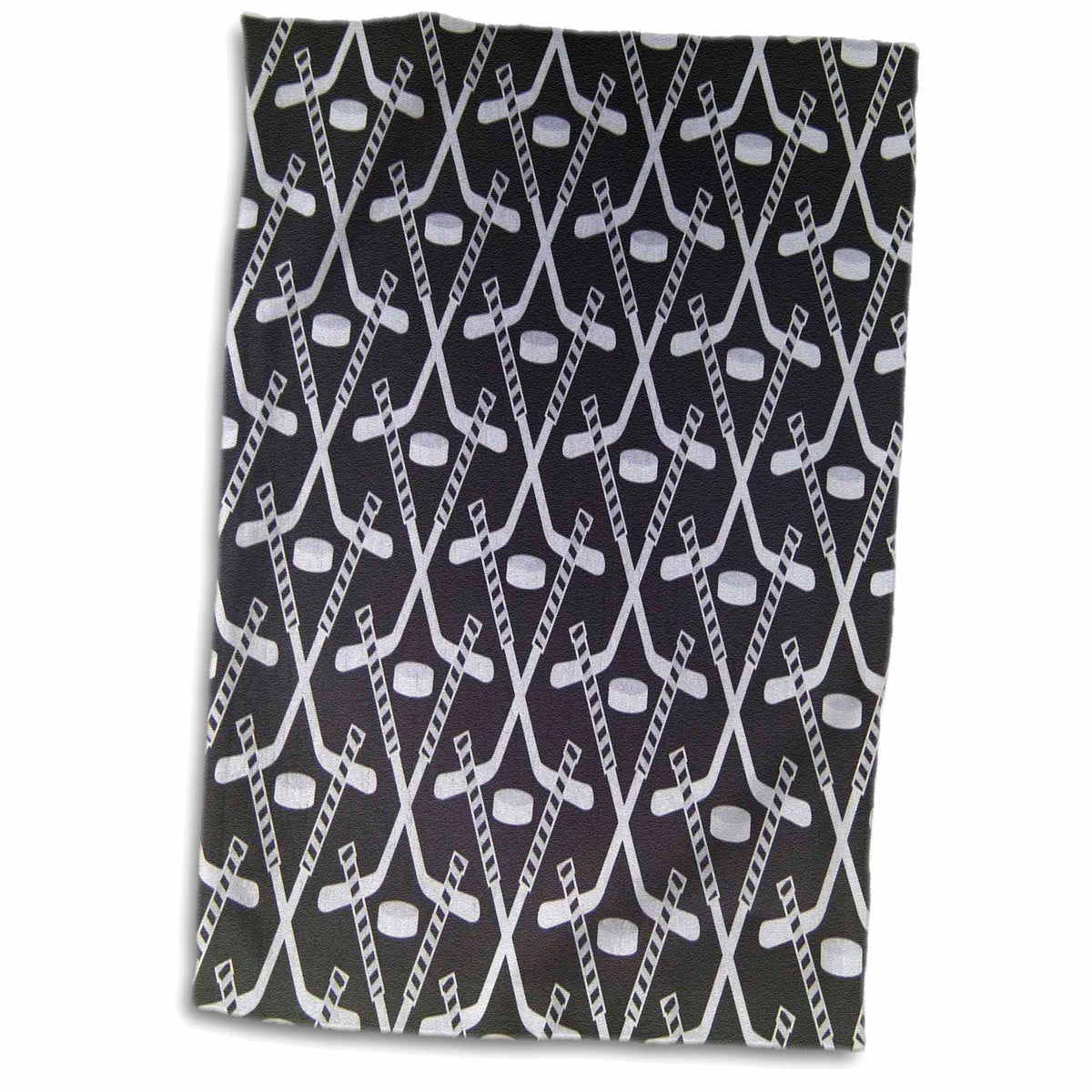 3dRose Florene Childrens Art - White Hockey Sticks On Black - Towels (twl-35276)