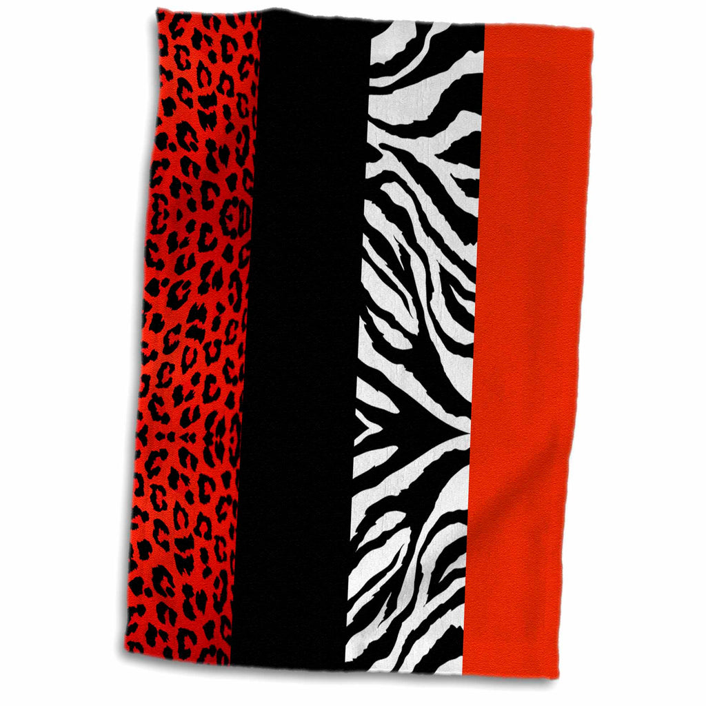 3dRose Red, Black, Orange and White Animal Print - Leopard and Zebra - Towels (twl-35438)