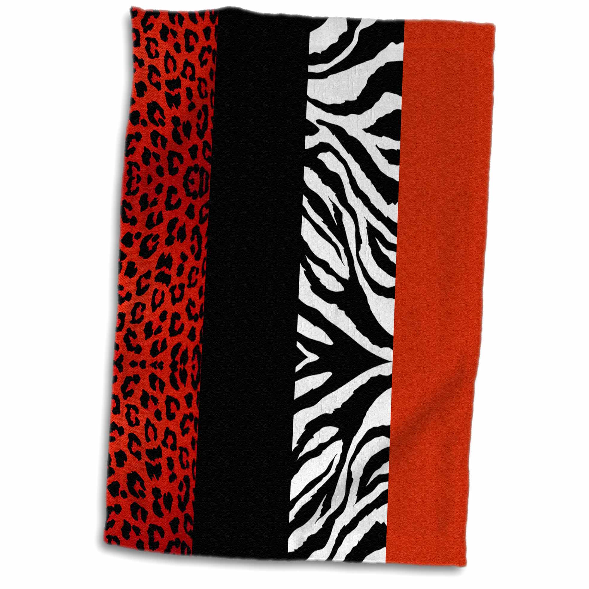 3dRose Red, Black, Orange and White Animal Print - Leopard and Zebra - Towels (twl-35438)