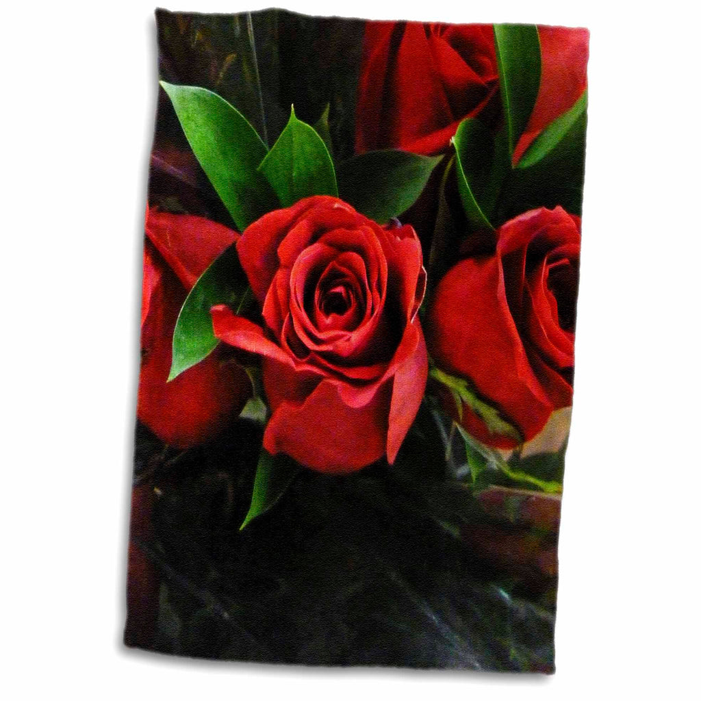 3dRose Florene Flowers - Red Roses On Black - Towels (twl-37240)