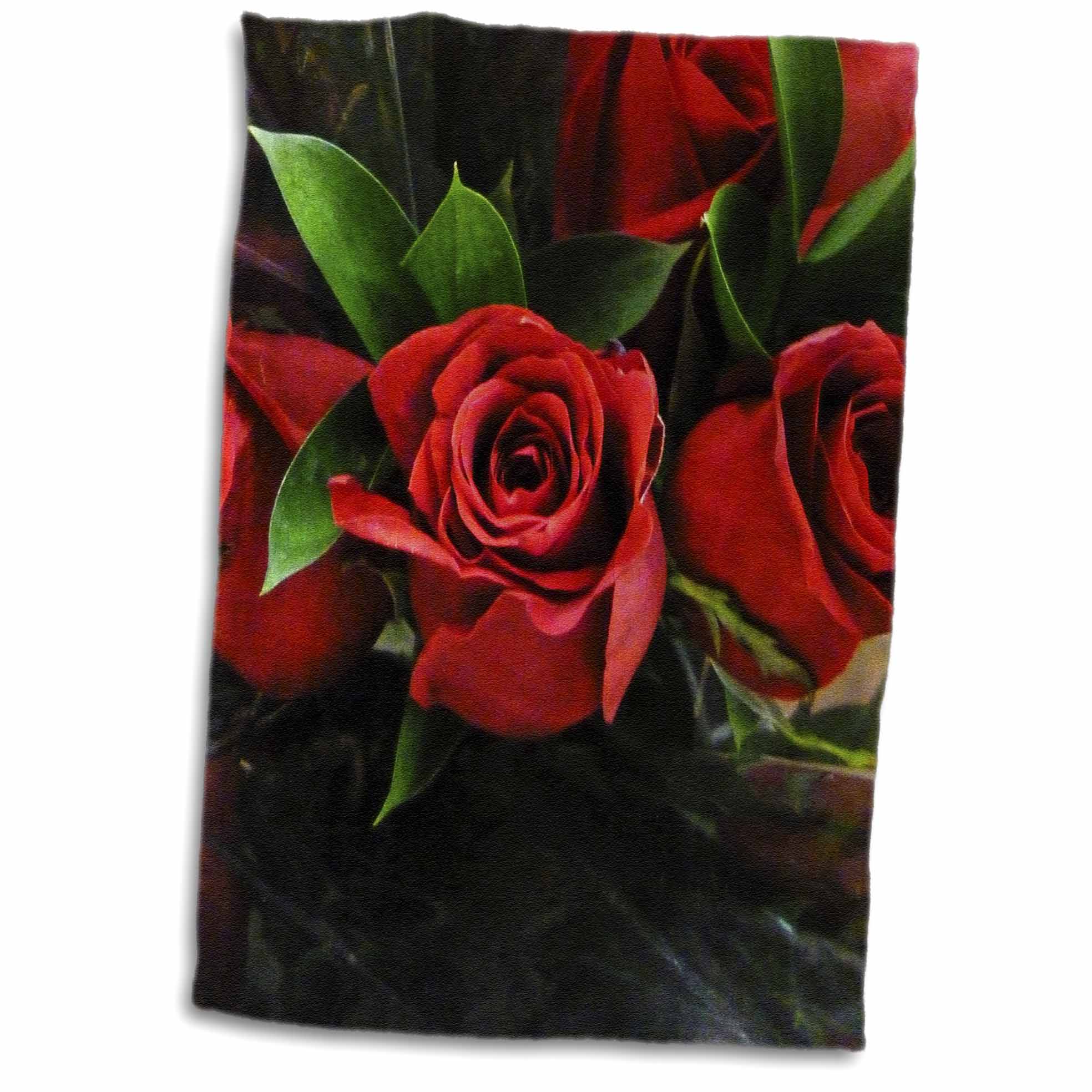 3dRose Florene Flowers - Red Roses On Black - Towels (twl-37240)