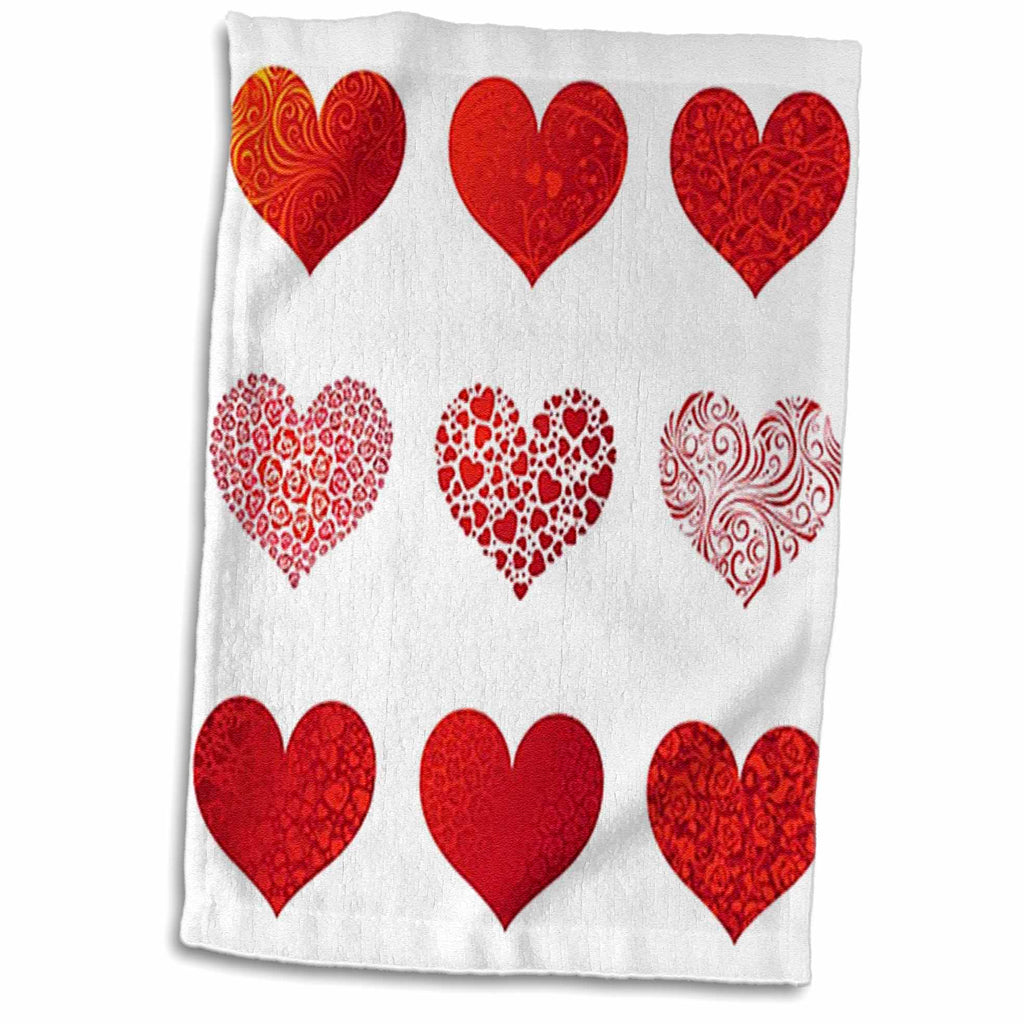 3dRose Florene Holiday Graphic - Valentine 9 Red Hearts - Towels (twl-37469)