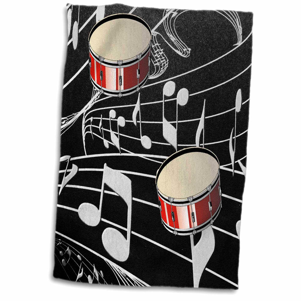 3dRose Florene Music - Red Drums On Music Notes - Towels (twl-38199)