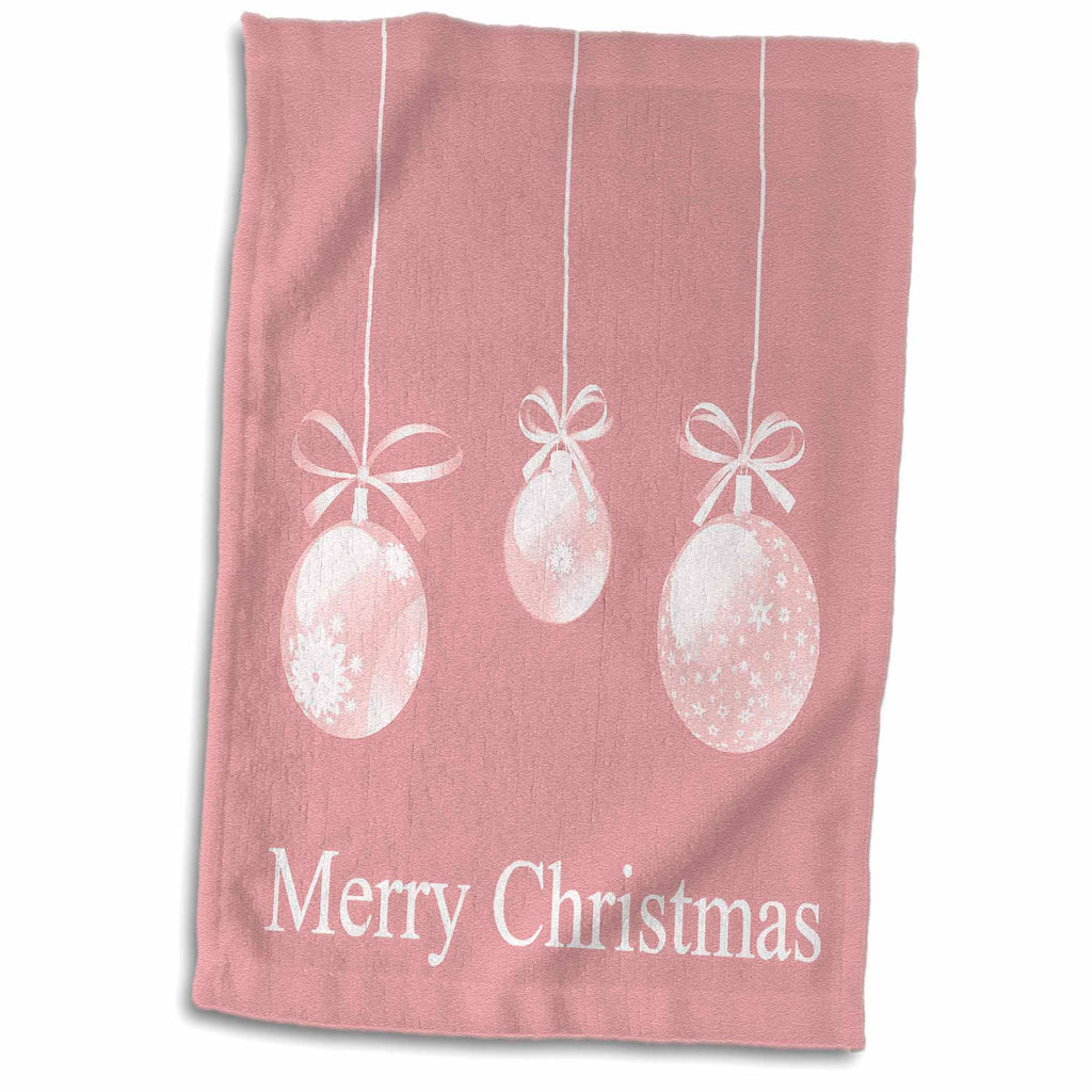 3dRose White Ornaments Pink Christmas- Holiday Inspirations - Towels (twl-39369)