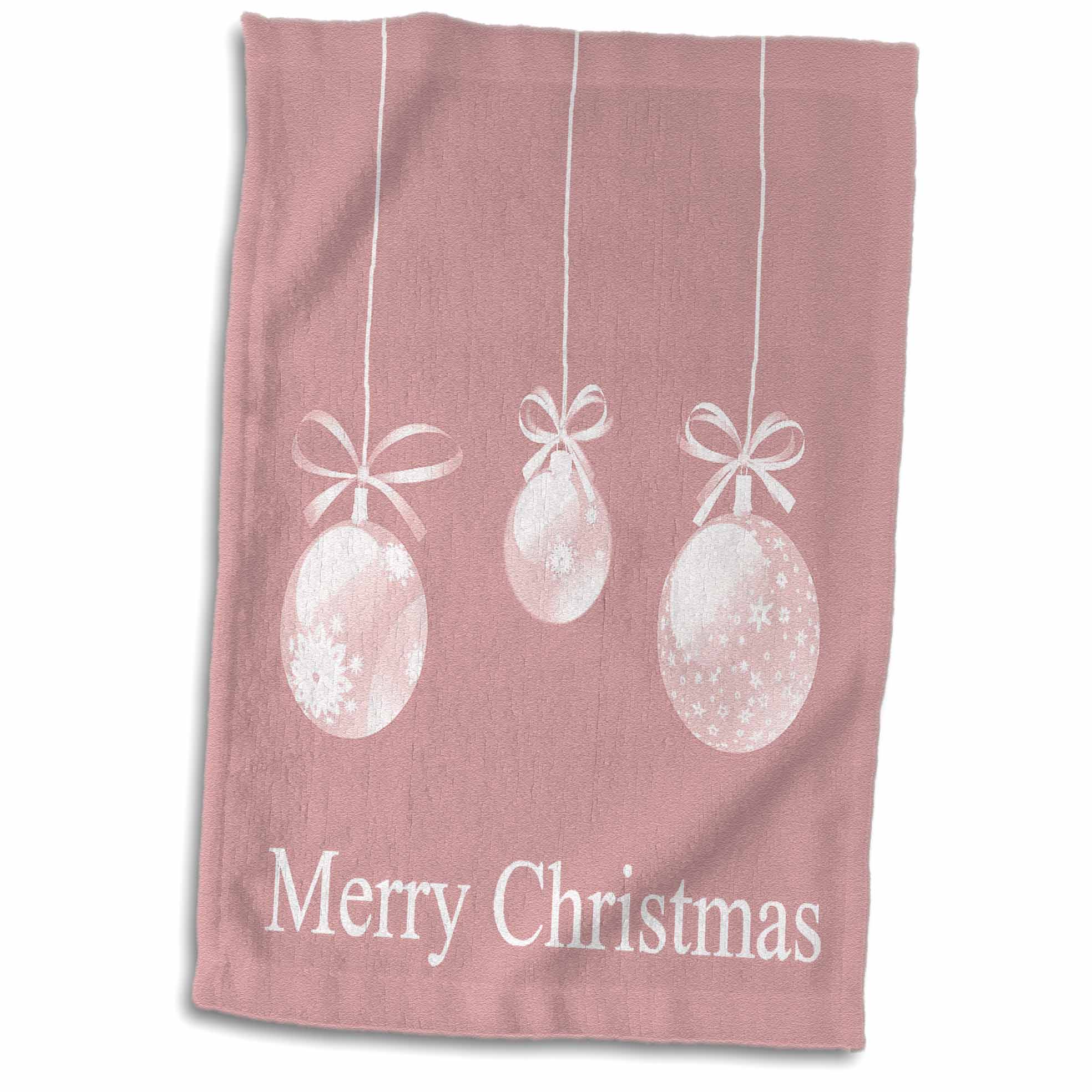 3dRose White Ornaments Pink Christmas- Holiday Inspirations - Towels (twl-39369)