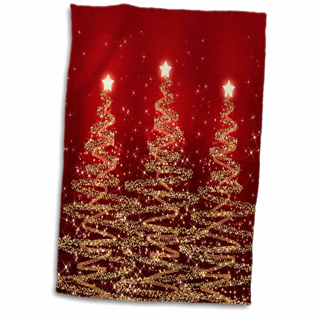 3dRose Rewards4life Gifts - Sparkling Christmas Trees Red - Towels (twl-41060)