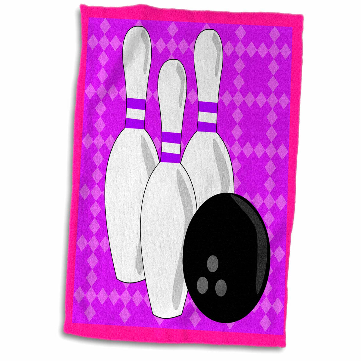 3dRose Janna Salak Designs Bowling - Purple and Pink - Bowling Pins and Ball - Towels (twl-43148)